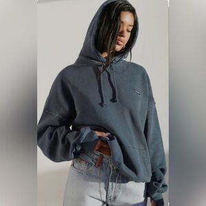 Joah Brown OVERSIZED PULLOVER HOODIE (unisex) washed navy french terry w/logo